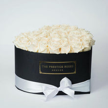 Load image into Gallery viewer, Black Heart Box with white Eternity Roses | The Prestige Roses Spain