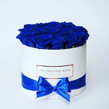 Load image into Gallery viewer, White Medium Box with blue Eternity Roses | The Prestige Roses Spain