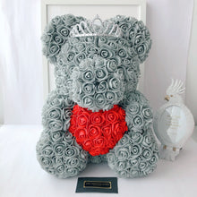 Load image into Gallery viewer, Teddyrose grey 40 cm with red heart made from Eternity Roses - The Prestige Roses Spain