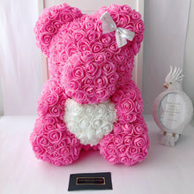 Load image into Gallery viewer, Teddyrose pink 40 cm with white heart made from Eternity Roses - The Prestige Roses Spain