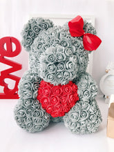 Load image into Gallery viewer, Teddyrose grey 40 cm with red heart made from Eternity Roses - The Prestige Roses Spain