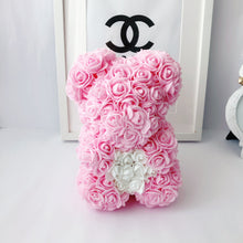 Load image into Gallery viewer, Teddyrose Small pink 25 cm with white heart made from Eternity Roses - The Prestige Roses Spain