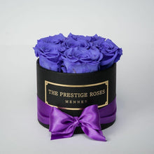 Load image into Gallery viewer, Black Mini Box with purple  Eternity Roses | The Prestige Roses Spain