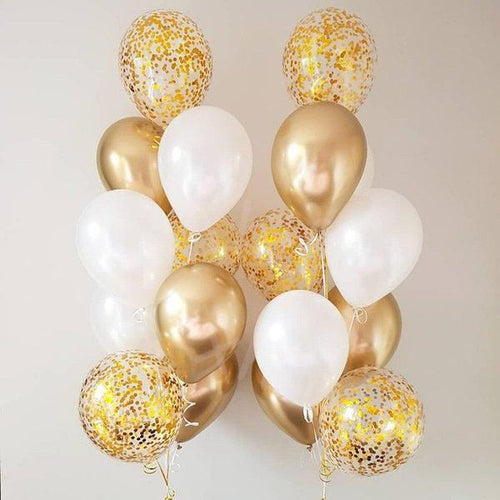 Set of Golden Balloons with Confetti | The Prestige Roses Spain