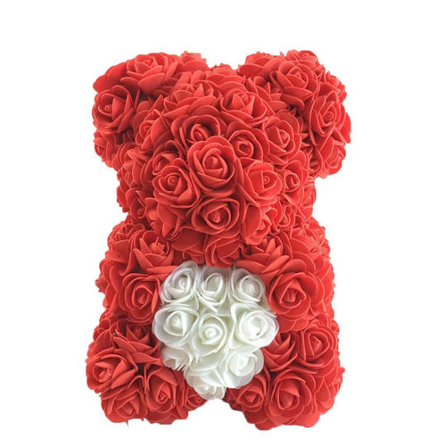 Teddyrose Small red 25 cm with white heart made from Eternity Roses - The Prestige Roses Spain