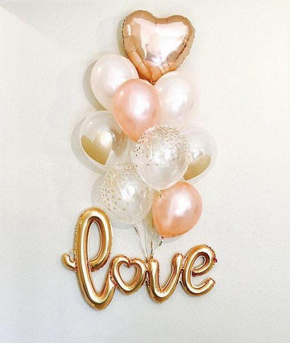 Set of Golden and Rosegold Balloons with Confetti - The Prestige Roses Spain