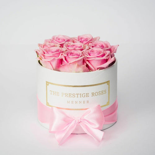 White Mini Box with pink Eternity Roses | The Prestige Roses Spain