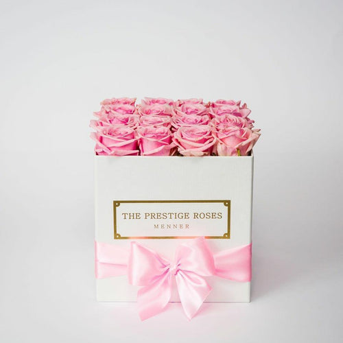 White Square Box with pink Eternity Roses | The Prestige Roses Spain