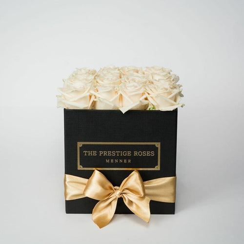 Black Square Box with white Eternity Roses | The Prestige Roses Spain