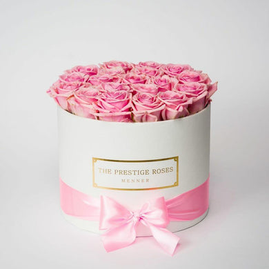 White Medium Box with pink Eternity Roses | The Prestige Roses Spain