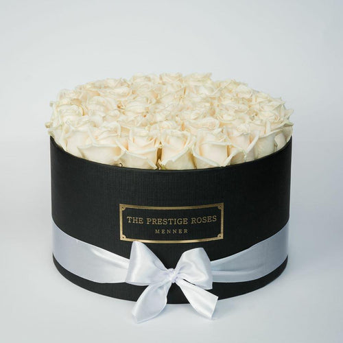 Black Big Box with white Eternity Roses | The Prestige Roses Spain