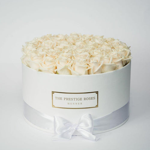 White Big Box with white Eternity Roses | The Prestige Roses Spain
