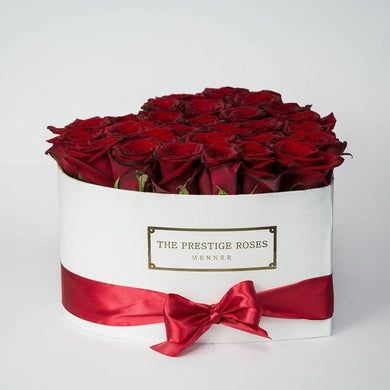 White Heart Box with red Eternity Roses | The Prestige Roses Spain