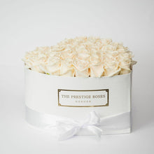 Load image into Gallery viewer, White Heart Box with white Eternity Roses | The Prestige Roses Spain