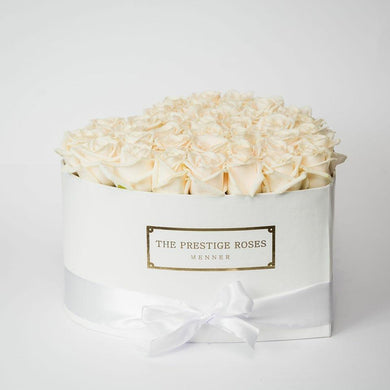White Heart Box with white Eternity Roses | The Prestige Roses Spain