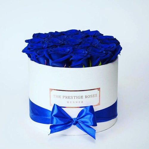 White Medium Box with blue Eternity Roses | The Prestige Roses Spain