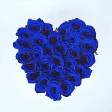 Load image into Gallery viewer, Black Heart Box with blue Eternity Roses | The Prestige Roses Spain