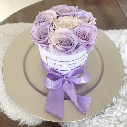 White Mini Box with purple Eternity Roses | The Prestige Roses Spain