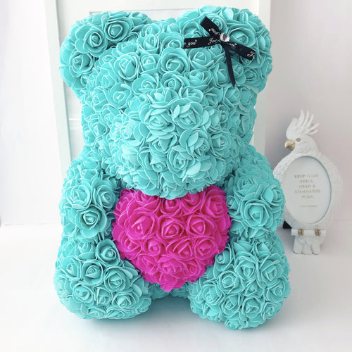 Teddyrose Tiffany 40 cm with pink heart made from Eternity Roses - The Prestige Roses Spain