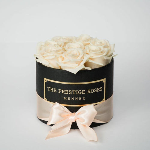 Black Mini Box with white Eternity Roses - The Prestige Roses Spain